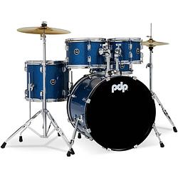 Foto van Pdp drums center stage fusion royal blue sparkle 5d. drumstel met bekkens en hardware