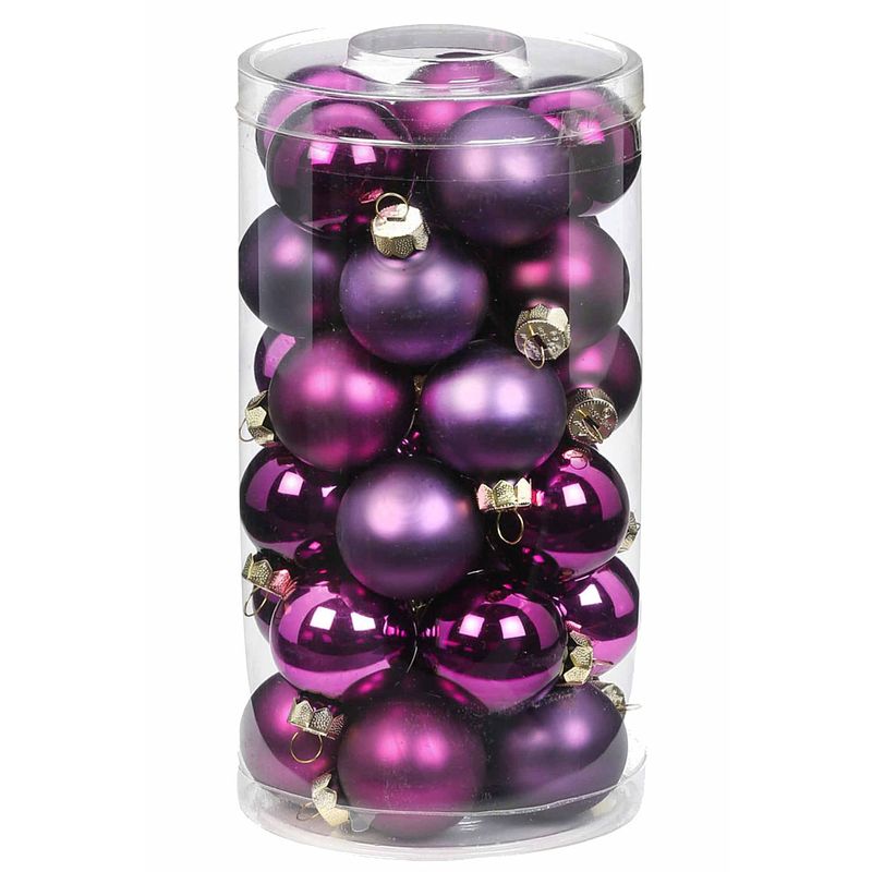 Foto van 30x paarse kleine glazen kerstballen 4 cm glans en mat - kerstbal