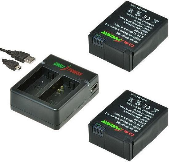 Foto van 2 x ahdbt-302 accu's voor gopro hero3 en hero3+ inclusief usb duo lader