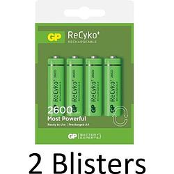 Foto van 8 stuks (2 blisters a 4 st) gp recyco aa oplaadbare batterijen - 2600 mah