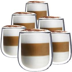 Foto van Luxe latte macchiato glazen dubbelwandig - koffieglazen met oor - cappuccinoglazen - theeglas - 350 ml - set van 6