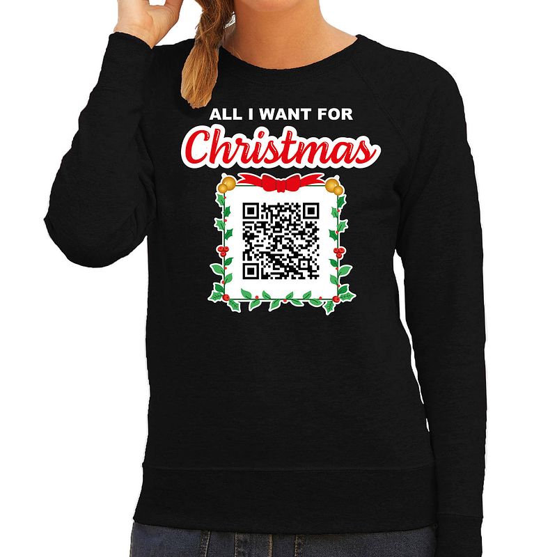 Foto van Kerst qr code kersttrui stappen zonder qr code dames zwart - foute kerstsweater 2xl - kerst truien