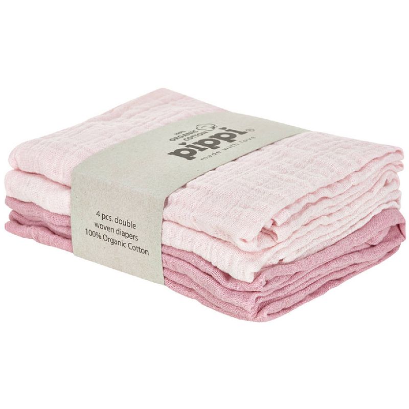 Foto van Pippi luierdoeken diapers junior 65 x 65 cm katoen roze 4 stuks