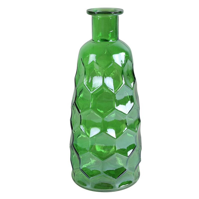 Foto van Countryfield art deco bloemenvaas - groen transparant - glas - fles vorm - d12 x h30 cm - vazen