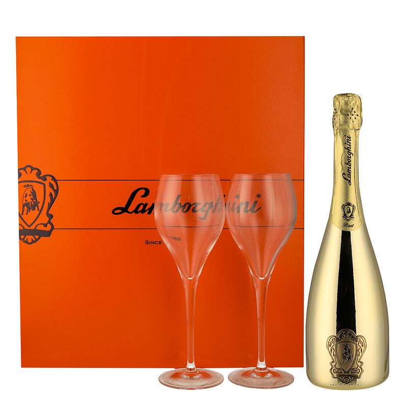 Foto van Lamborghini brut spumante gold + 2 glazen 75cl wijn