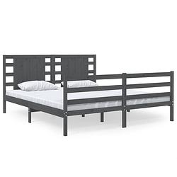 Foto van Vidaxl bedframe massief grenenhout grijs 150x200 cm 5ft king size