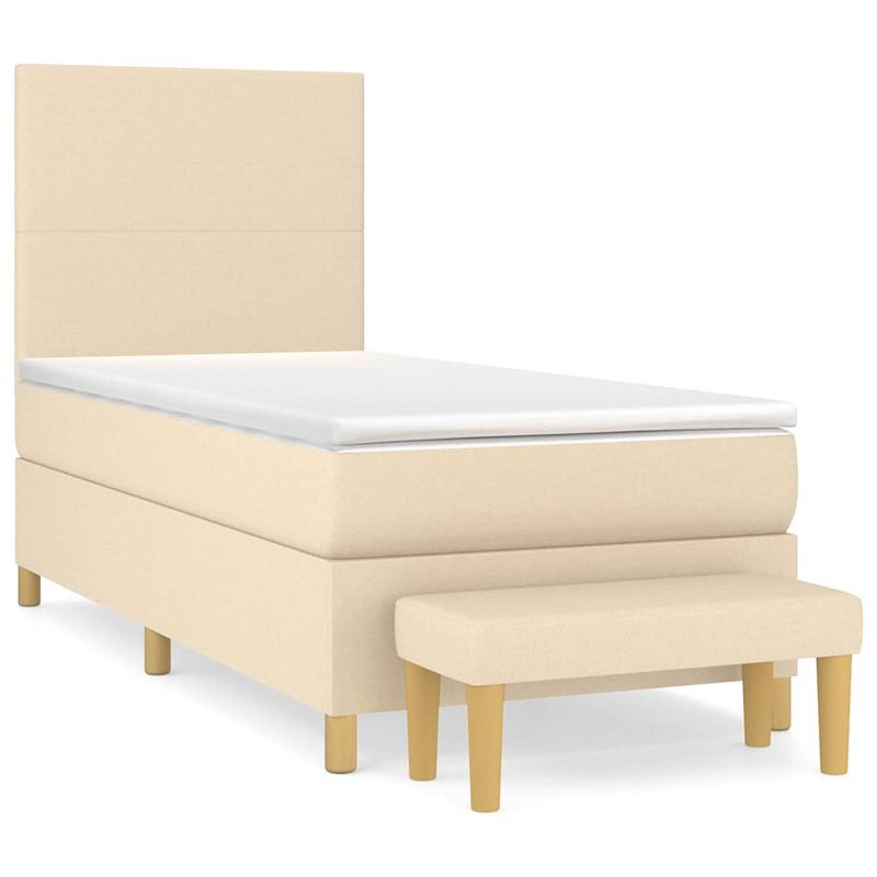 Foto van The living store boxspringbed - comfort - bed - afmeting- 203 x 100 x 118/128 cm - kleur- crème - materiaal- stof -