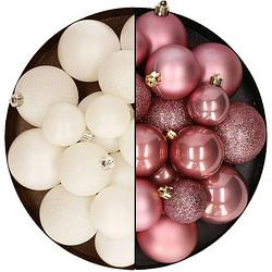 Foto van Kerstballen 60x stuks - mix oudroze/wol wit - 4-5-6 cm - kunststof - kerstbal