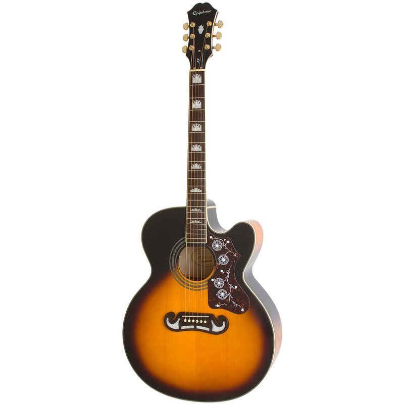 Foto van Epiphone j-200 ec studio vintage sunburst elektrisch-akoestische westerngitaar