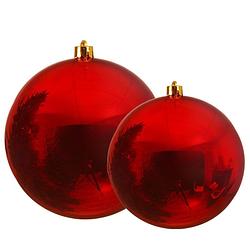 Foto van Grote kerstballen 2x stuks rood 14 en 20 cm kunststof - kerstbal