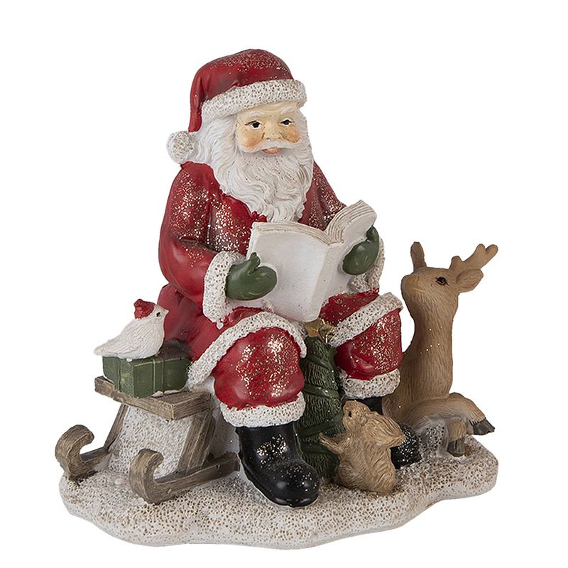 Foto van Clayre & eef kerstdecoratie beeld kerstman 14*12*13 cm rood kunststof decoratief figuur decoratieve accessoires