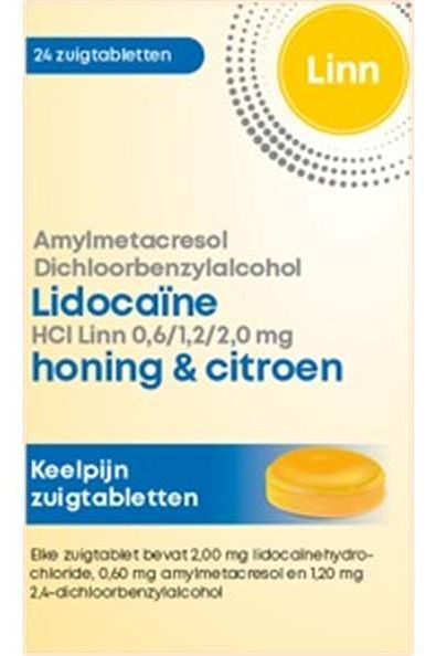 Foto van Linn lidocaine keelpijn honing en citroen zuigtabletten