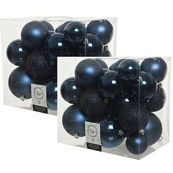 Foto van 52x stuks kunststof kerstballen donkerblauw (night blue) 6-8-10 cm - kerstbal
