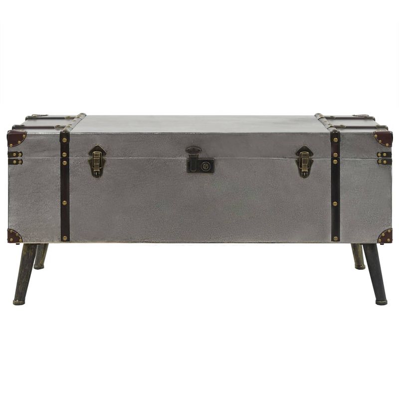 Foto van The living store salontafel vintage reiskoffer - 102x51x47.5 cm - aluminium mdf - met opbergdoos