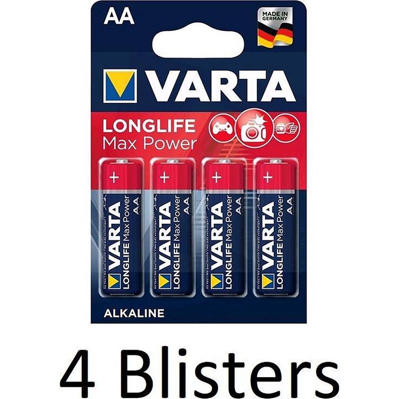 Foto van Varta longlife max power aa batterijen - 16 stuks (4 blisters a 4 st)