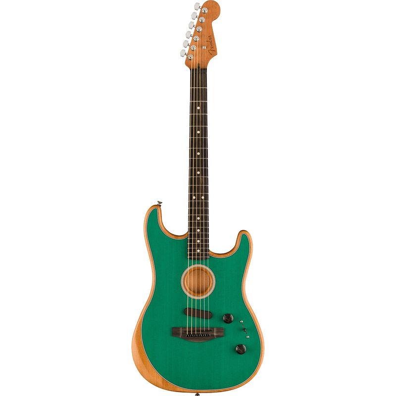 Foto van Fender american acoustasonic stratocaster aqua teal eb elektrisch-akoestische gitaar met deluxe gigbag