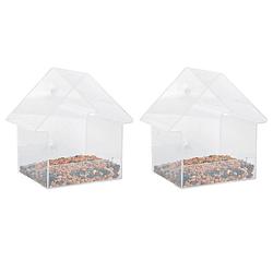 Foto van 2x stuks kunststof vogel raamvoederhuisjes/voedersilos transparant 15 cm - vogelvoederhuisjes