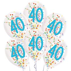 Foto van Amscan ballonnen confetti 40 jaar 27,5 cm latex wit 6 stuks