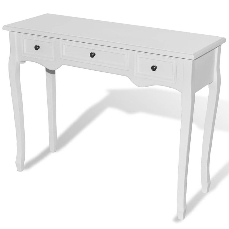 Foto van The living store tafel grenenhout - wit - 100 x 35 x 78 cm - met lades en ijzeren knoppen