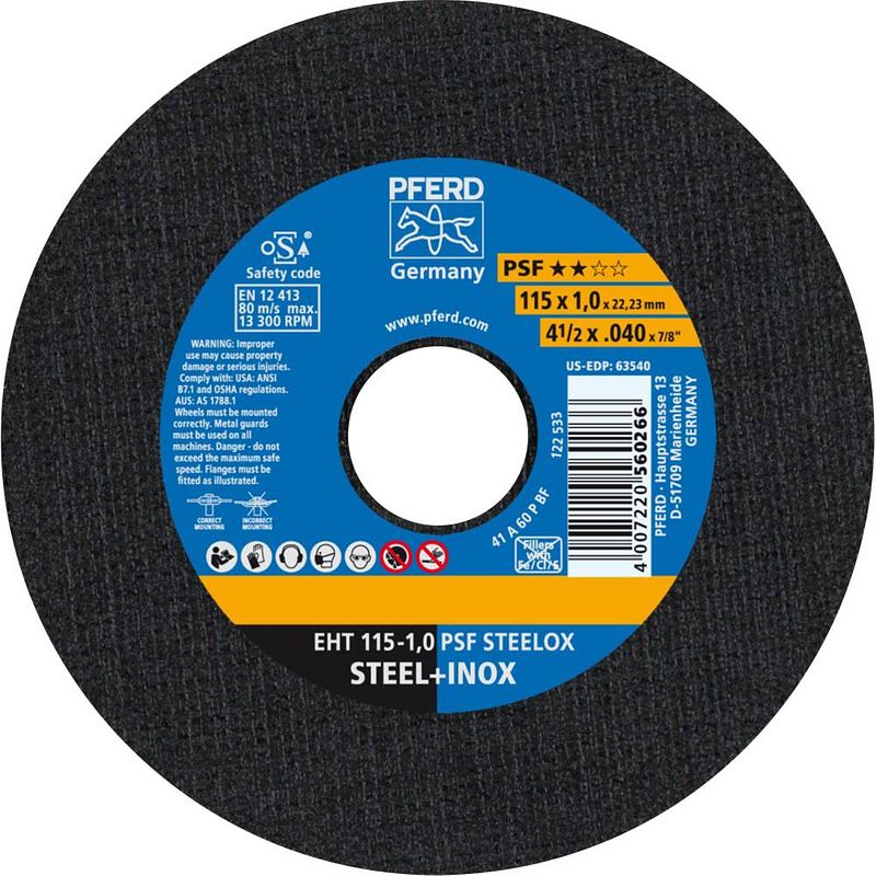 Foto van Pferd psf steelox 61730100 doorslijpschijf recht 115 mm 22.23 mm 25 stuk(s)