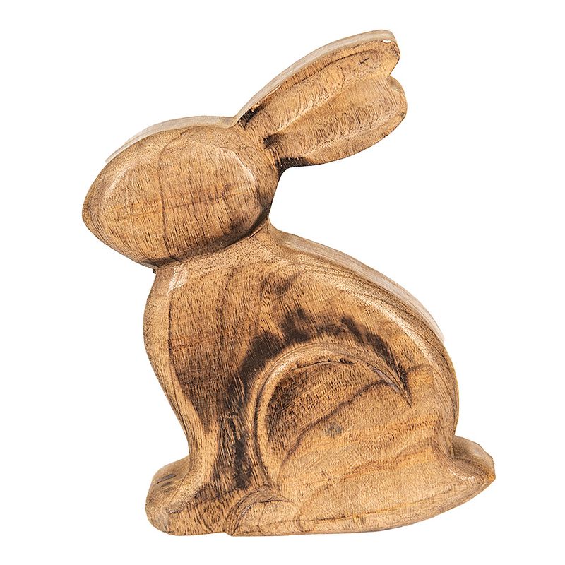 Foto van Clayre & eef decoratie beeld konijn 17*4*20 cm bruin hout decoratief figuur paashaas woonaccessoires bruin decoratief