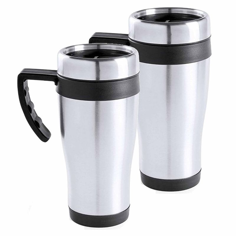 Foto van 2x stuks rvs thermosbeker/warm houd beker zwart 500 ml - thermosbeker