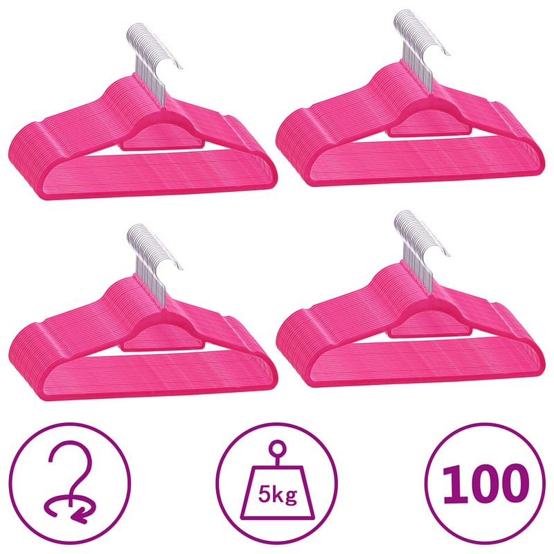 Foto van Vidaxl 100-delige kledinghangerset anti-slip fluweel roze