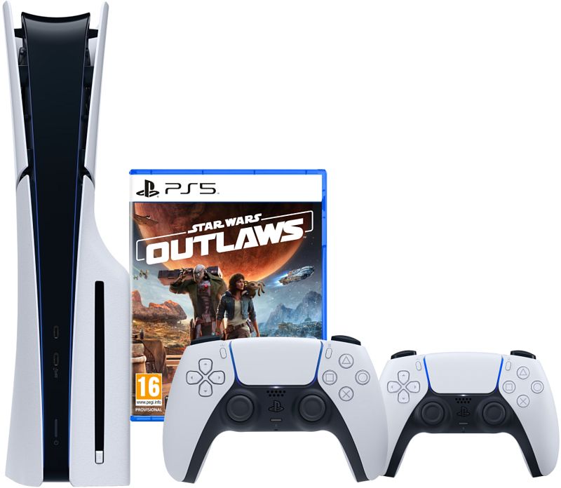 Foto van Playstation 5 slim disc edition + star wars outlaws + extra controller wit