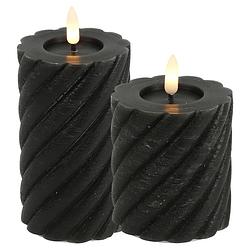 Foto van Led kaarsen/stompkaarsen set - 2x - zwart - h8 en h12,5 cm - swirl - led kaarsen