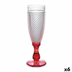 Foto van Champagneglas diamant rood transparant glas 185 ml (6 stuks)