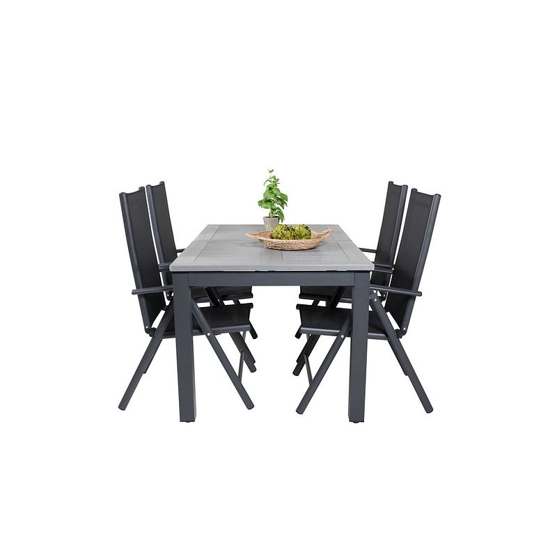 Foto van Albany tuinmeubelset tafel 90x152/210cm en 4 stoel break zwart, grijs.