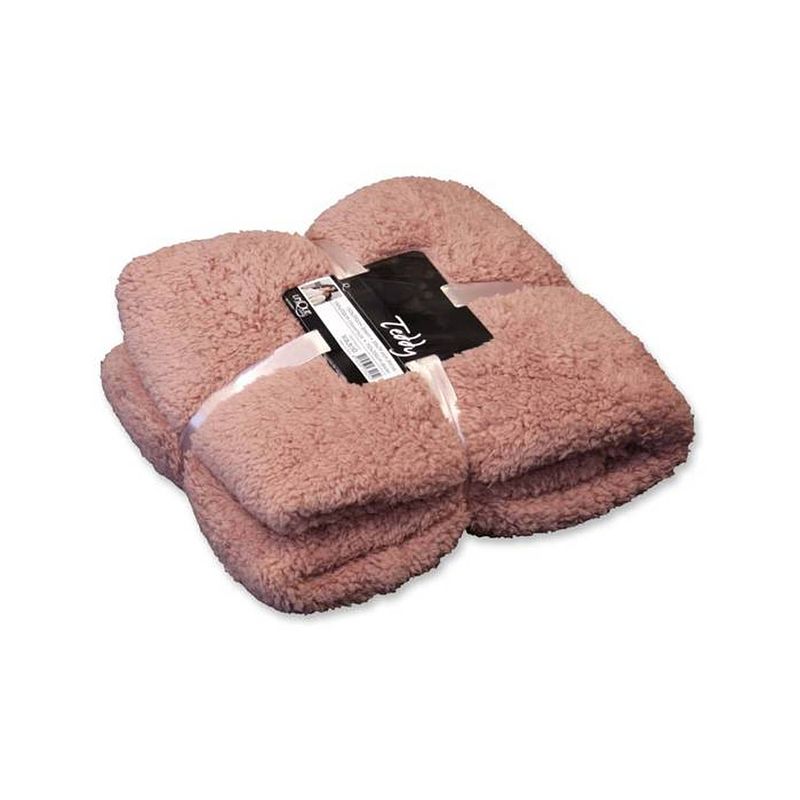 Foto van Unique living teddy fleece plaid - fleece polyester - 150x200 cm - oud roze