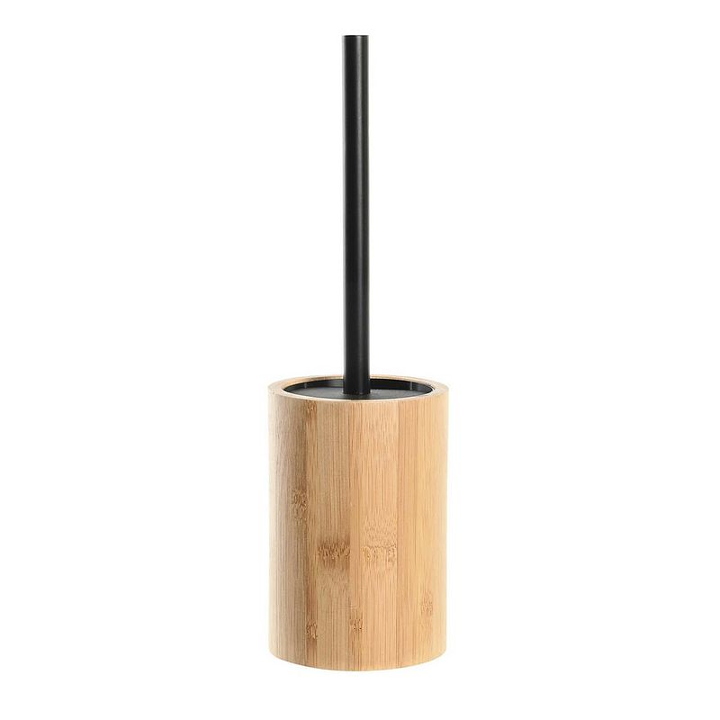 Foto van Wc/toiletborstel in houder naturel/zwart bamboe hout 36 x 10 cm - toiletborstels