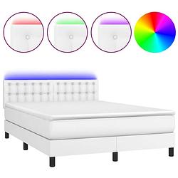 Foto van The living store boxspring bed - wit - 203 x 144 x 78/88 cm - led - pocketvering matras - huidvriendelijk topmatras -