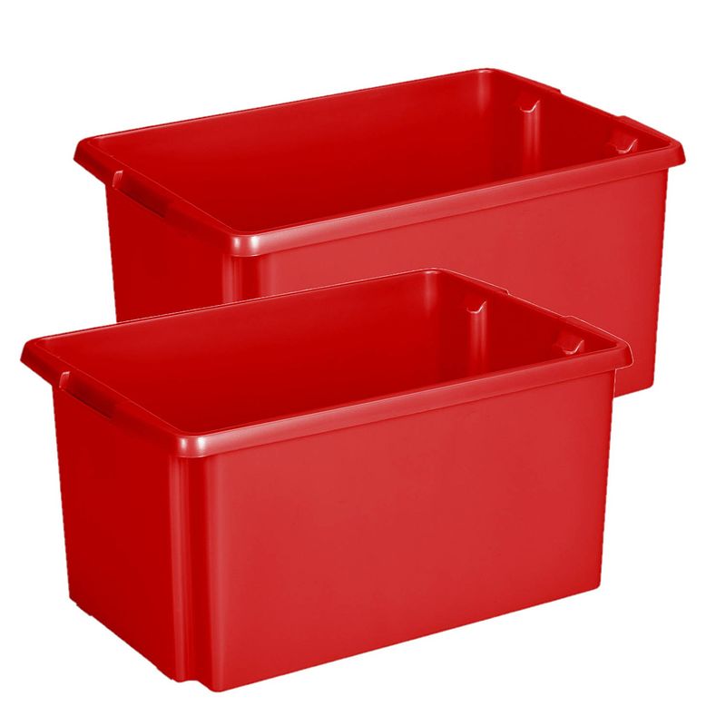 Foto van Sunware opslagbox - 2 stuks - kunststof 51 liter rood 59 x 39 x 29 cm - opbergbox