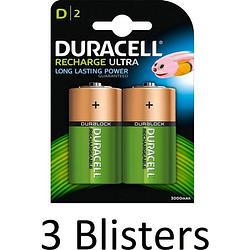 Foto van 6 stuks (3 blisters a 2 st) duracell d oplaadbare batterijen