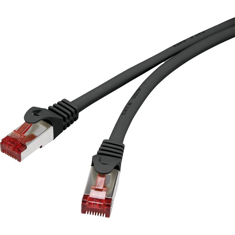 Foto van Renkforce rf-4737374 rj45 netwerkkabel, patchkabel cat 6 s/ftp 15.00 cm zwart snagless, vergulde steekcontacten, vlambestendig 1 stuk(s)