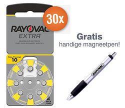 Foto van Voordeelpak rayovac gehoorapparaat batterijen - type 10 (geel) - 30 x 8 stuks + gratis magnetische batterijpen