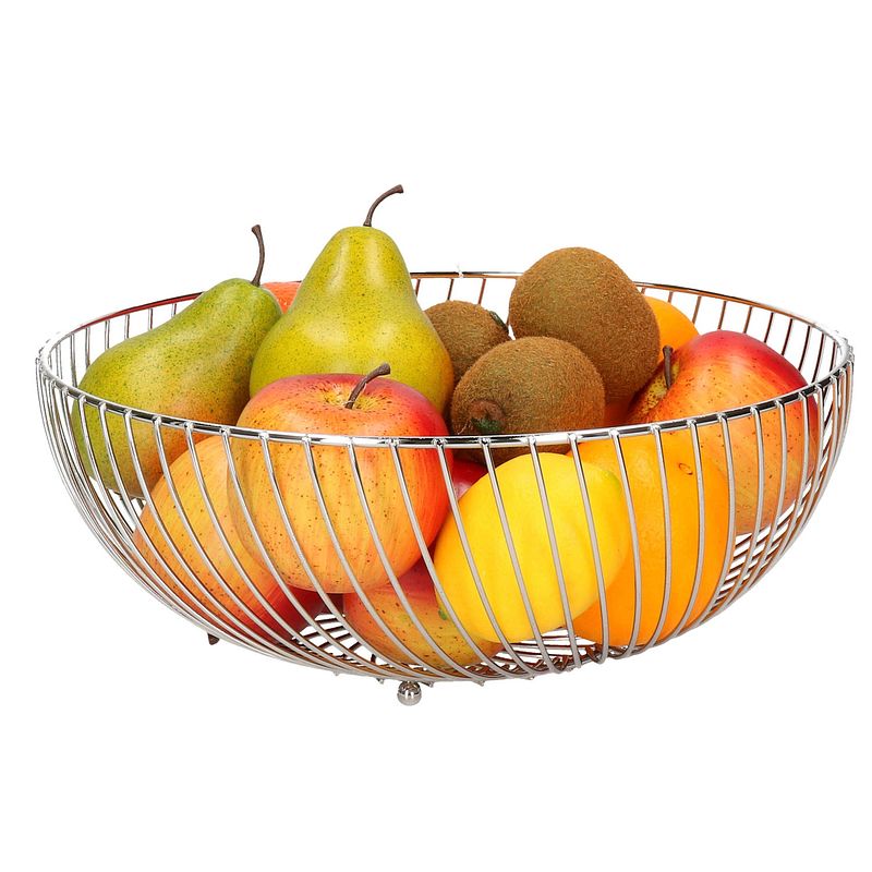 Foto van Fruitschaal/fruitmand rond zilver metaal 30 cm - fruitschalen