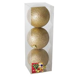 Foto van 3x stuks kerstballen goud glitters kunststof 10 cm - kerstbal