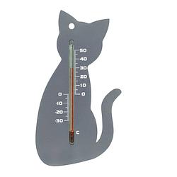 Foto van Binnen/buiten thermometer grijze kat/poes 15 cm - buitenthermometers