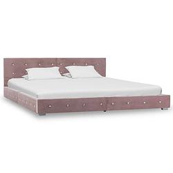 Foto van The living store bedframe queen size - roze - gepoedercoat ijzeren frame - mdf - multiplex - gepoedercoate stalen poten