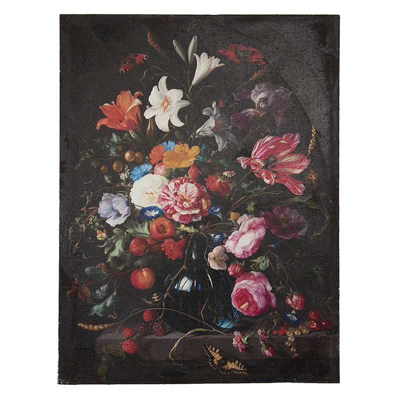 Foto van Clayre & eef schilderij 55*73 cm zwart roze canvas rechthoek bloemen canvas schilderij wanddecoratie muurversiering