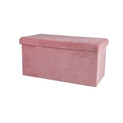 Foto van Gebor - opvouwbare opbergbank - opvouwbare hocker - velvet - 78cm - roze