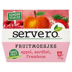Foto van Servero fruitmoesjes appel, aardbei, framboos 4 x 100g bij jumbo