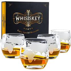 Foto van Whisiskey wereldbol whiskey glazen - 4 glazen - whiskey glazen set - waterglazen - drinkglazen - 370 ml whisky glas