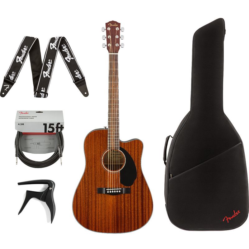 Foto van Fender cd-60sce all mahogany elektrisch-akoestische westerngitaar + gigbag + accessoires