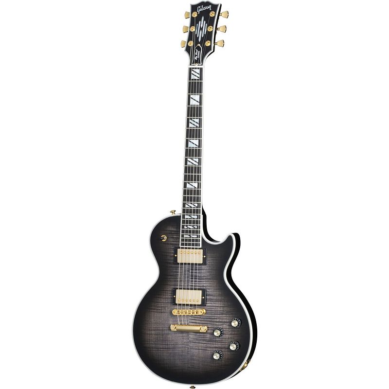 Foto van Gibson les paul supreme transparent ebony burst elektrische gitaar met hardshell case