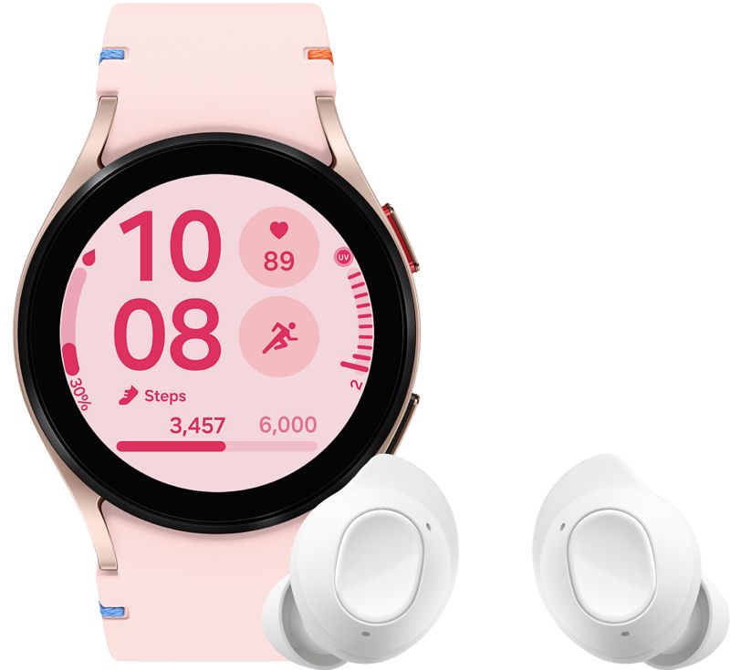 Foto van Samsung galaxy watch fe roze + buds fe wit