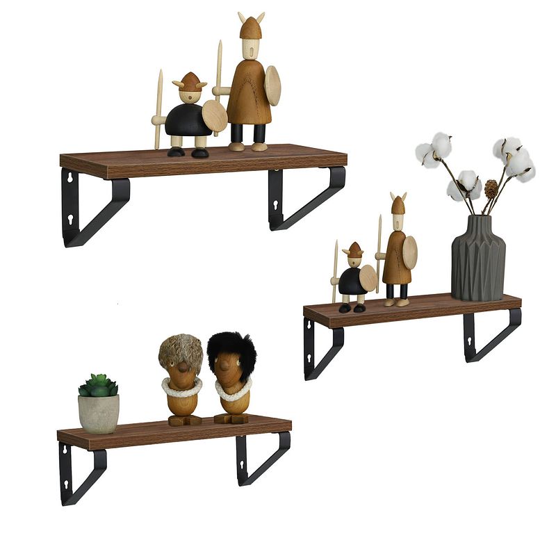 Foto van Quvio wandplanken set van 3 - quv1002 - rustic dark brown